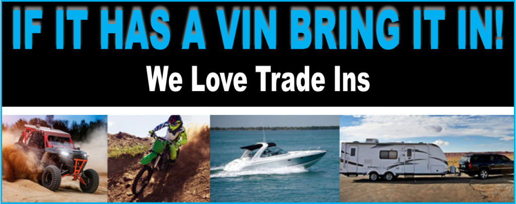 Image showing all the types of vehicles and items we accept for trade in against a boat.